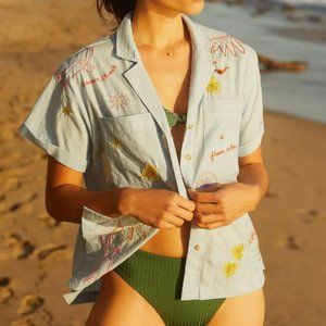 Maeve by Anthropologie Embroidered Surf Button-down Shirt